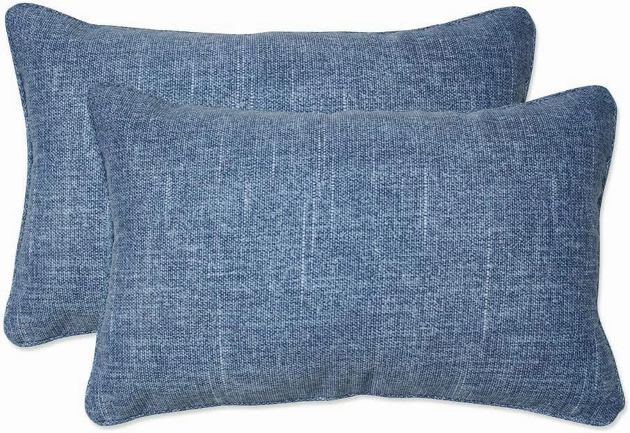 Pillow Perfect Tory Solid Indoor/Outdoor Lumbar Pillow Plush Fill, Weather and Fade Resistant, Lumbar - 11.5" x 18.5",, Blue, 2 Count