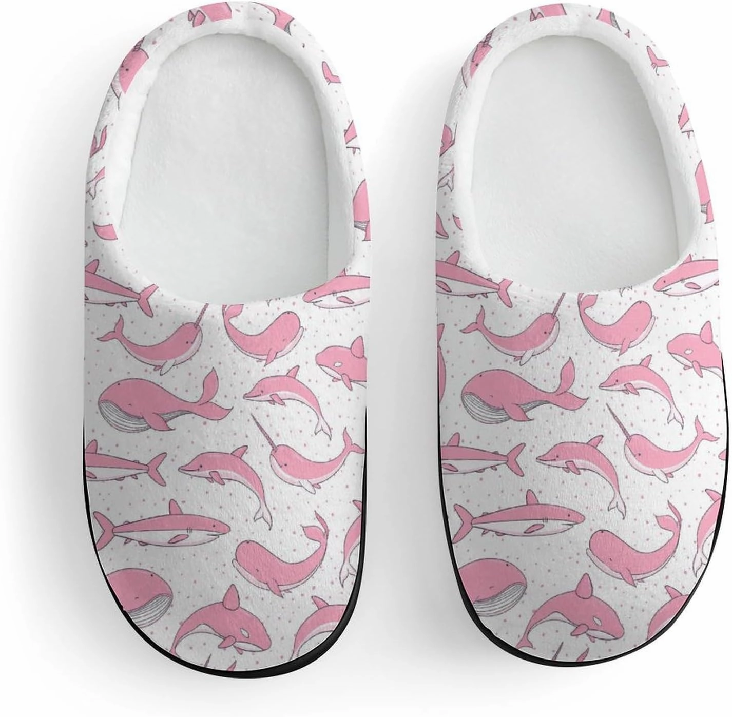 Pink Whales Sharks Narwhal Print Slippers for Boys Girls Home Cotton Slippers Non-Slip Warm Little Kids Slippers