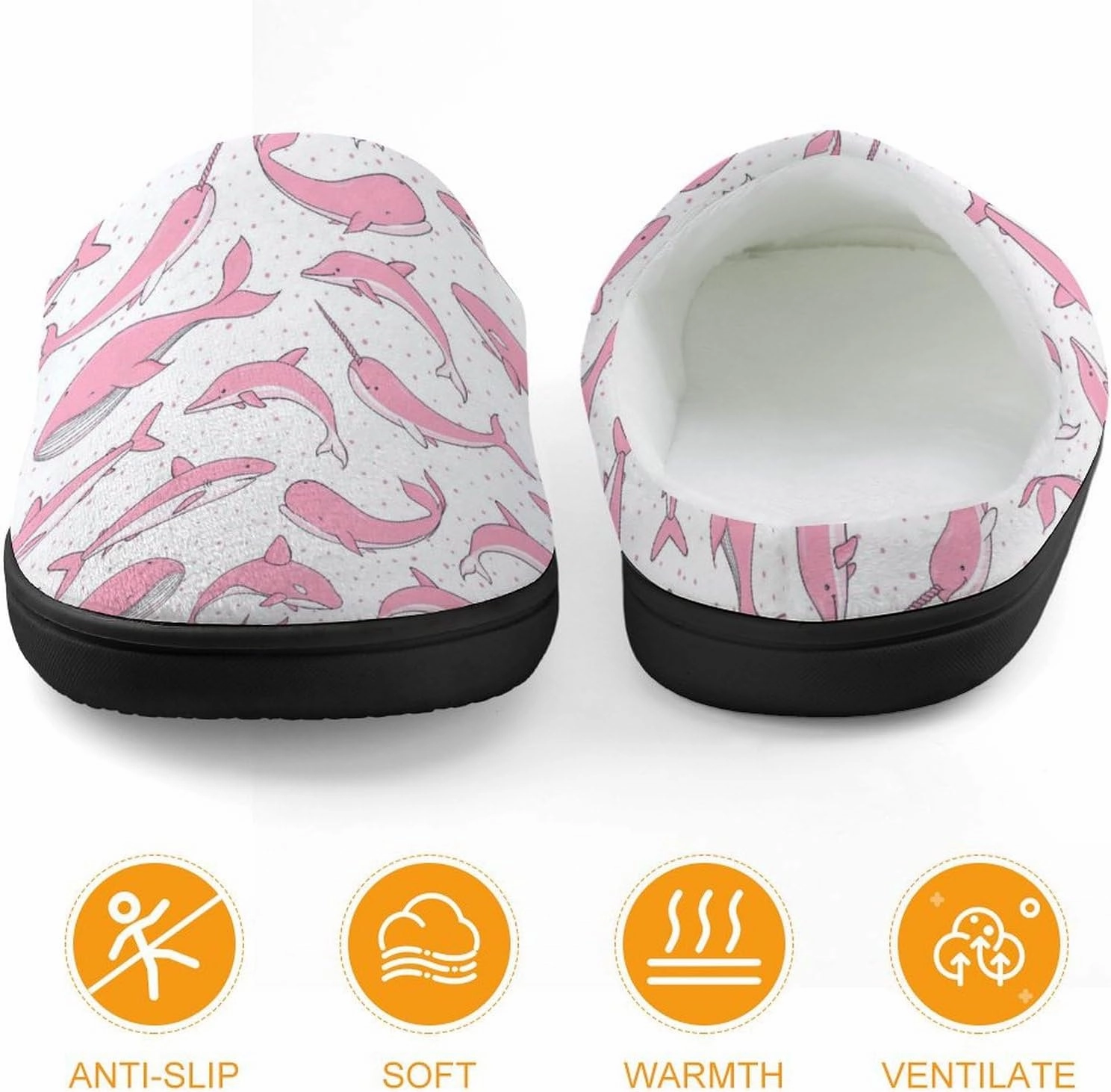 Pink Whales Sharks Narwhal Print Slippers for Boys Girls Home Cotton Slippers Non-Slip Warm Little Kids Slippers