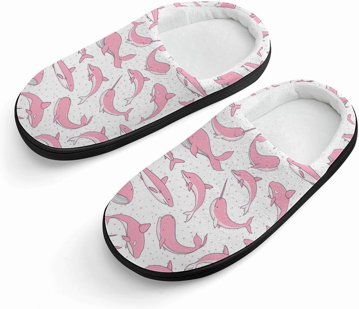 Pink Whales Sharks Narwhal Print Slippers for Boys Girls Home Cotton Slippers Non-Slip Warm Little Kids Slippers