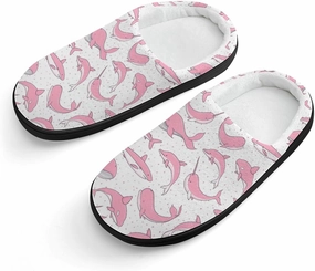 Pink Whales Sharks Narwhal Print Slippers for Boys Girls Home Cotton Slippers Non-Slip Warm Little Kids Slippers