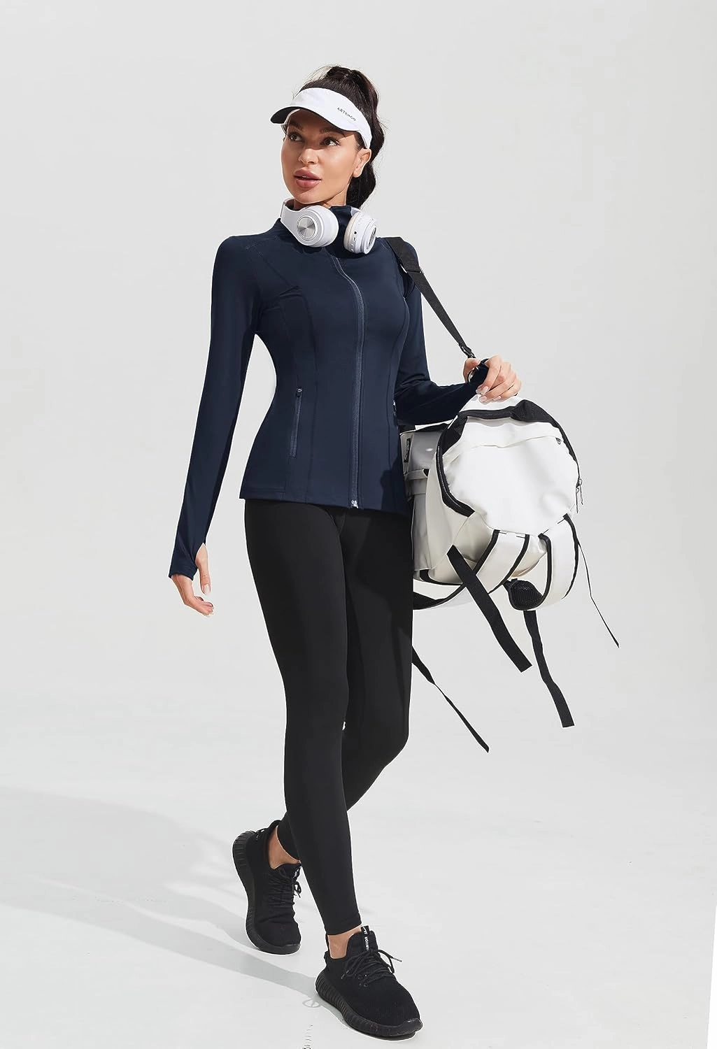PINSPARK Women's Athletic Jackets Slim Fit Workout Jacket Full Zip Up Running Gym Yoga Sports Tops with Pockets