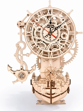 Pirate Ship Clock 3D Wooden Puzzles for Adults, DIY Mechanical Clock Kit, Wooden Models to Build, Clock Making Kits Gift for Kids