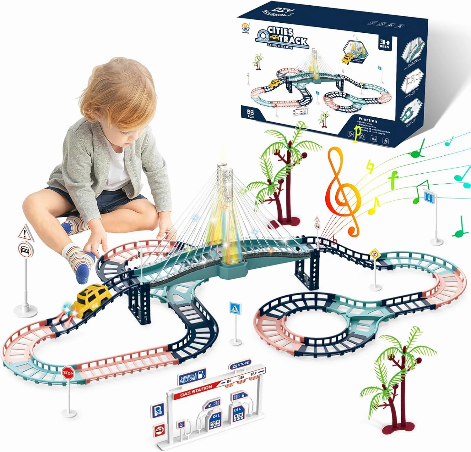 PIXATA Slot Car Race Track Set for Toddlers, Electric Car Track Playset with Sound and Light, Toys for 3-5 Year Old Boys and Girls