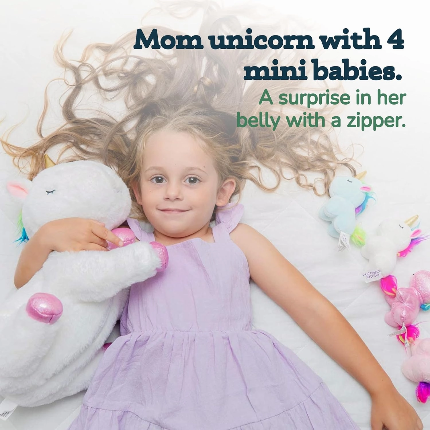 PixieCrush Unicorn Stuffed Animals for Girls, Set of 5 - Mommy with Babies - Magical Giant Stuffed Animal - Enchanting Unicorn with Babies Set - Plush Animals for Kids