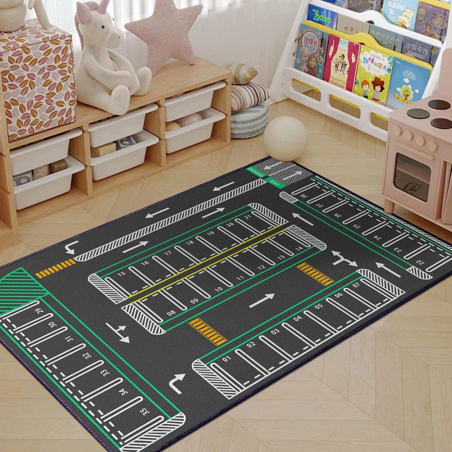 Play Rug for Playroom 59"x39" Traffic System Playmat Car Rugs for Toy Boys Carpet City Pretend Play Non-Slip Washable