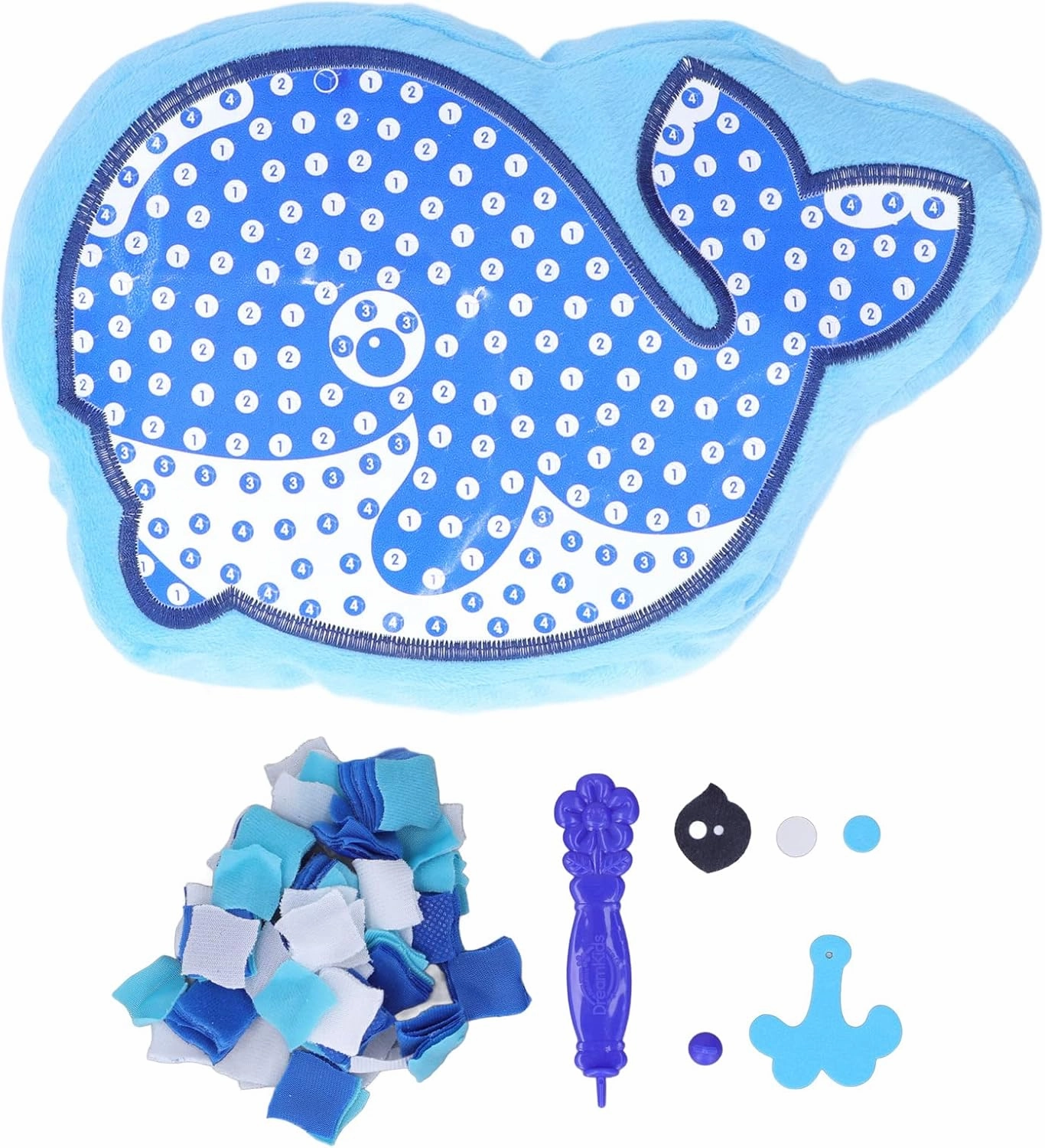 plplaaoo DIY Plush Animal Pillow for Kids – No Sewing Craft Kit with PP Cotton, Includes Fabric & Stuffing – Fun Plush Decompression Toy for Ages 5 , Educational Arts & Crafts Project (Whale 33288)
