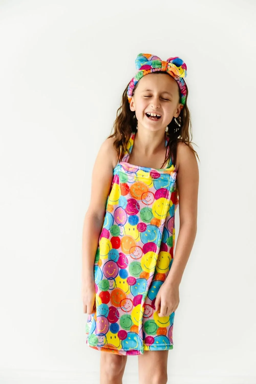 Plush Spa Wrap and Towel Neon Smiles Large, 12-16 Years