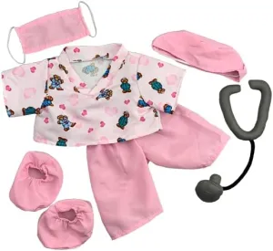 Plush Toy Wonderland Pink Scrubs Outfit for 14-18 Inch Stuffed Animal – Teddy Bear Doctor Costume with Mask, Scrub Cap, Booties & Stethoscope – Build A Bear Plush Clothes for Pretend Play & Gifting