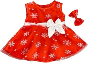 Plush Toys Wondrland Red Snowflake Dress with Hair Bow for 14-18 inch Stuffed Animals – Christmas Holiday Outfit for Teddy Bears, Clothes, Dress Up Accessories for Soft Toys
