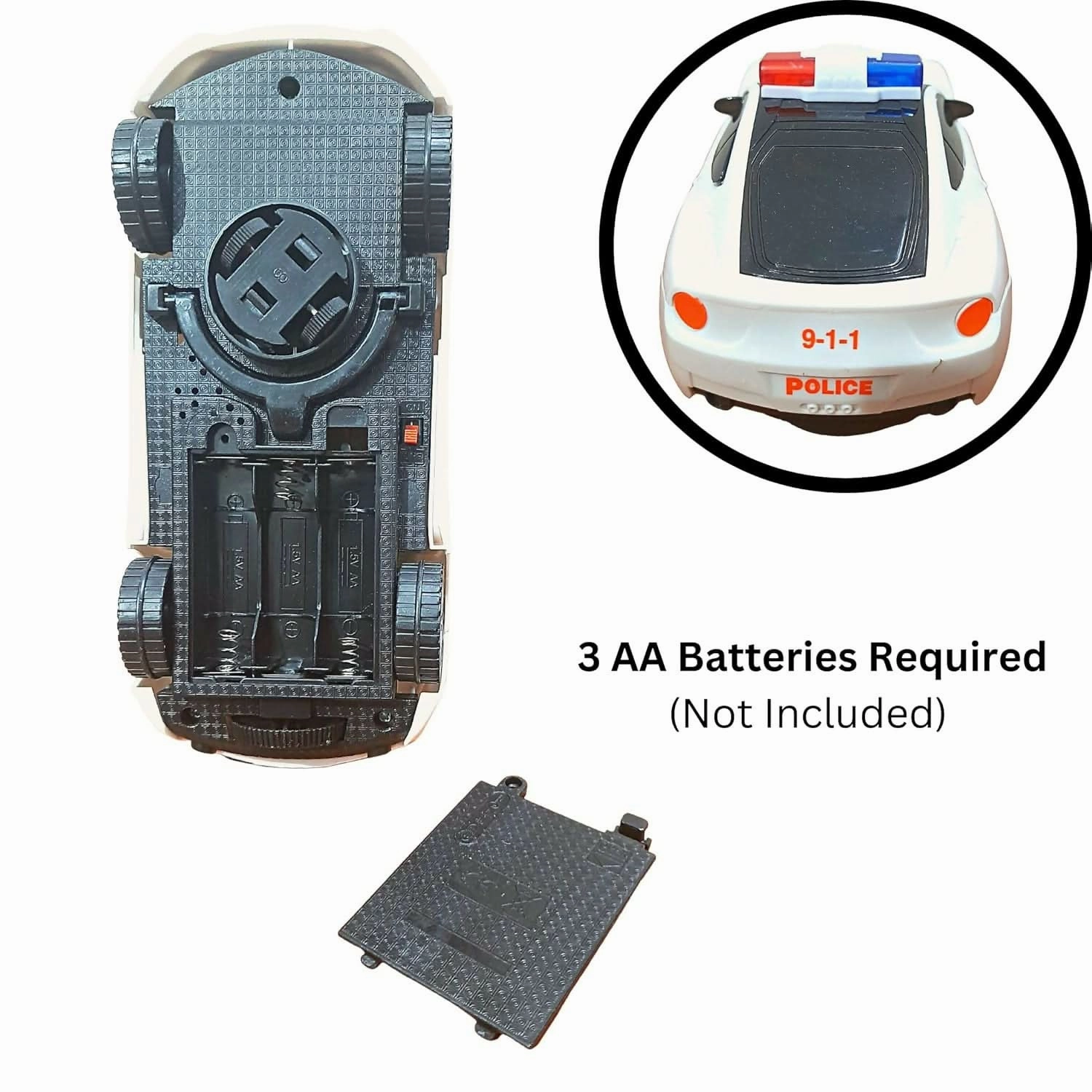Police Car Toys for Kids with Siren and Light (Stunts), White