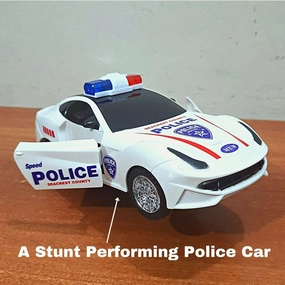 Police Car Toys for Kids with Siren and Light (Stunts), White