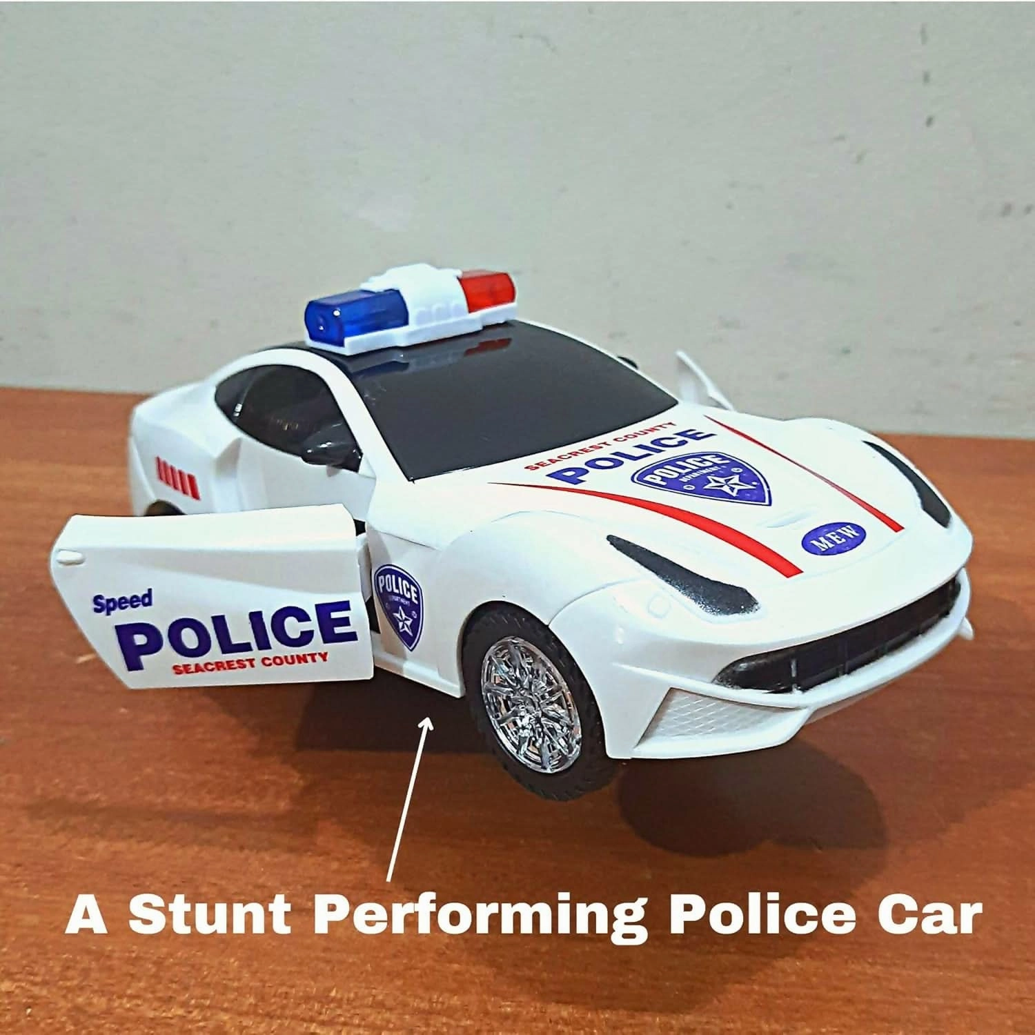 Police Car Toys for Kids with Siren and Light (Stunts), White