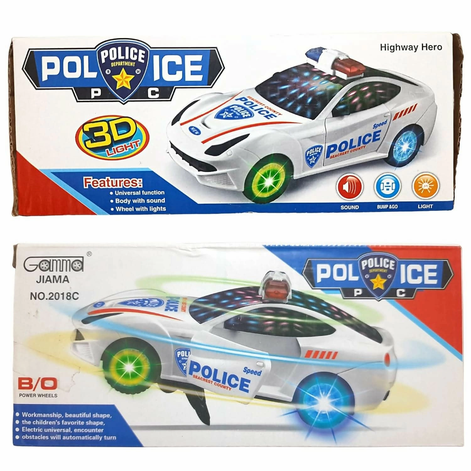 Police Car Toys for Kids with Siren and Light (Stunts), White