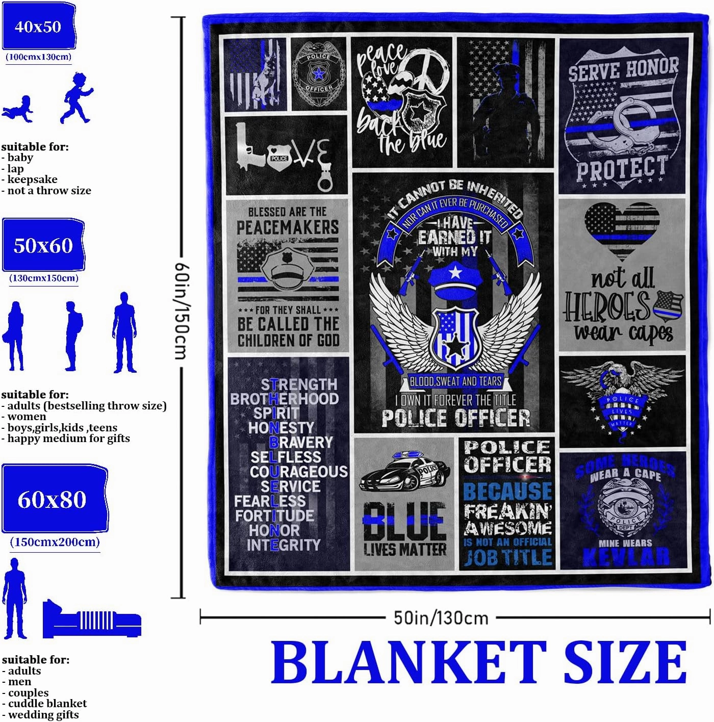 Police Officer Gifts Birthday Gifts for Policeman Gift Ideas for Police Officer Dad Son Husband Boyfriend Ultra-Soft Flannel Plush Throw Blankets 50"x60"