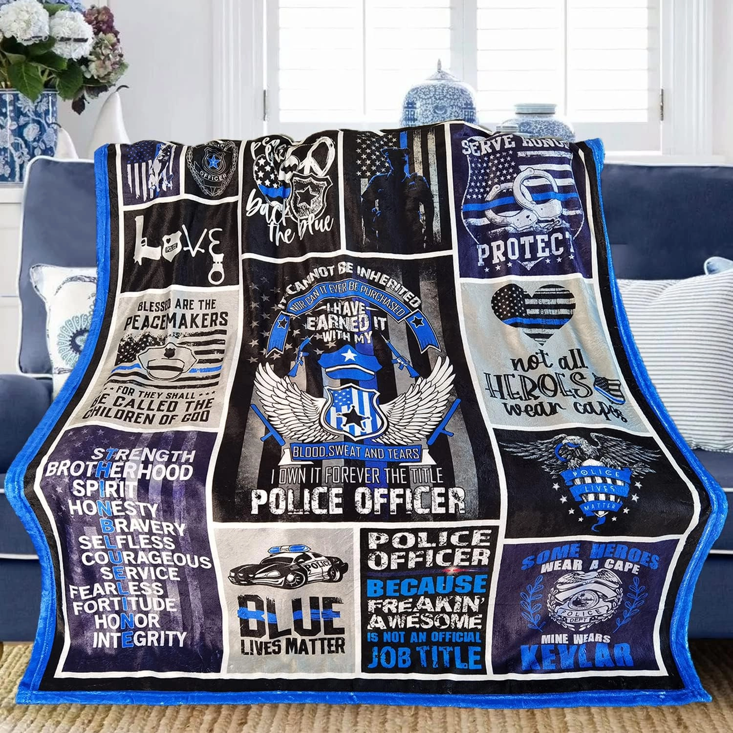 Police Officer Gifts Birthday Gifts for Policeman Gift Ideas for Police Officer Dad Son Husband Boyfriend Ultra-Soft Flannel Plush Throw Blankets 50"x60"