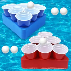 Pool Games for Adults Swimming Pool Games Floating Table with Balls Floating Games Set Includes 2 Rafts 11x9.4 and 12 Cups and 4 Balls for Yard Pool Tailgate Outdoor Camping Family Party