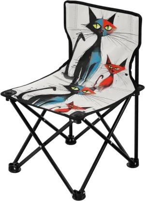 Portable Camping Folding Chairs Foldable Chair Small Cat Abstract Lightweight Backpacking Outdoor Outside Fishing