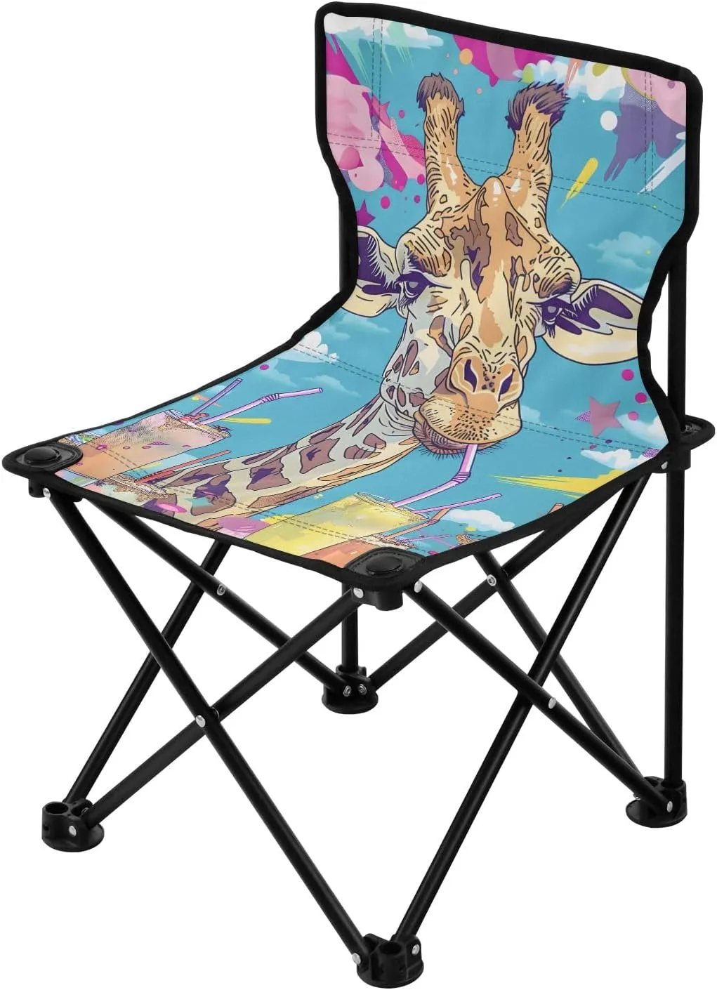 Portable Camping Folding Chairs Foldable Chair Small Giraffes Drink Milkshakes Lightweight Backpacking Outdoor Outside Fishing