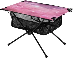 Portable Camping Table Foldable with Mesh Storage Lightweight Compact Camp Tent Side Table for Outside,Camping,Hiking,Tailgating,Pink Galaxy