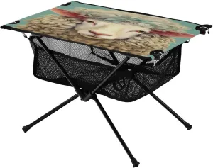 Portable Camping Table Foldable with Mesh Storage Lightweight Compact Camp Tent Side Table for Outside,Camping,Hiking,Tailgating,Sheep