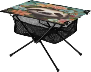 Portable Camping Table Foldable with Mesh Storage Lightweight Compact Camp Tent Side Table for Outside,Camping,Hiking,Tailgating,Sloth
