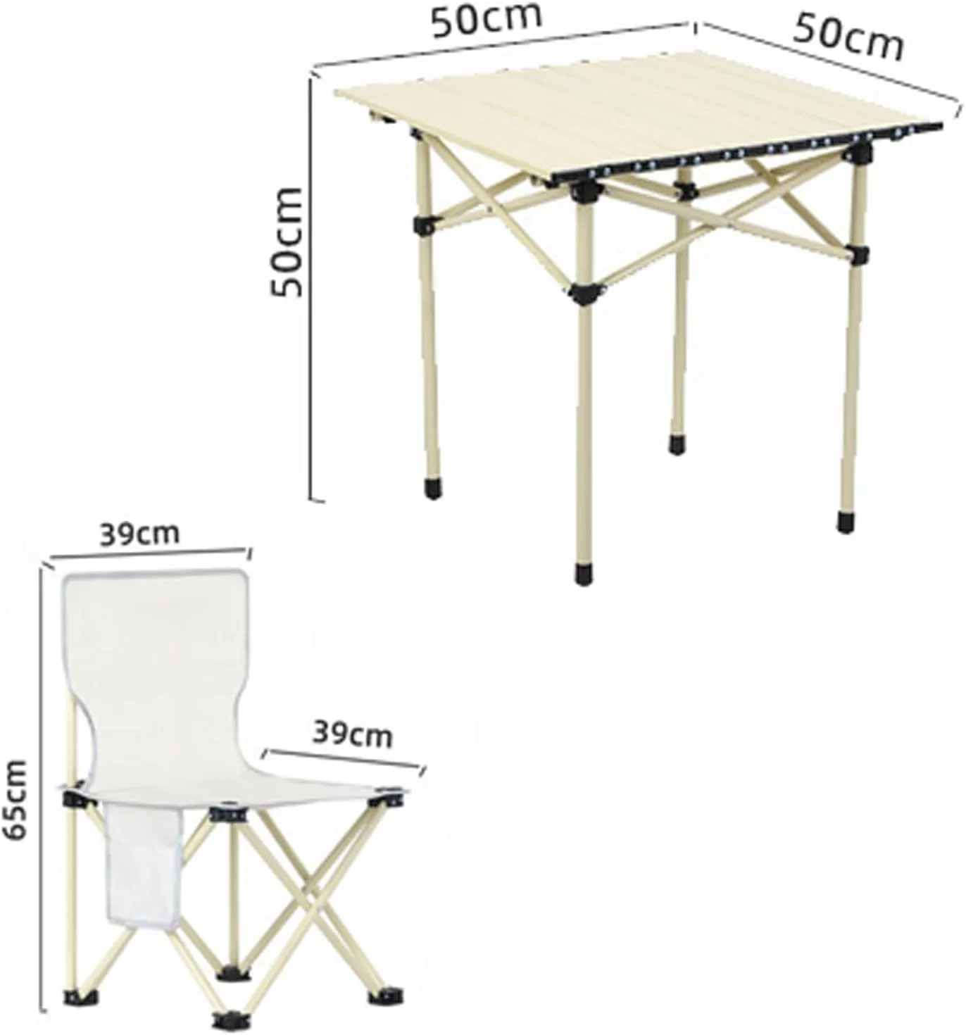 Portable Folding Table and Chairs, Aluminum Alloy Roll-up Table Top Folding Camping Table Lightweight Collapsible Picnic Chair for Outdoor Garden BBQ