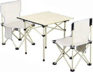 Portable Folding Table and Chairs, Aluminum Alloy Roll-up Table Top Folding Camping Table Lightweight Collapsible Picnic Chair for Outdoor Garden BBQ
