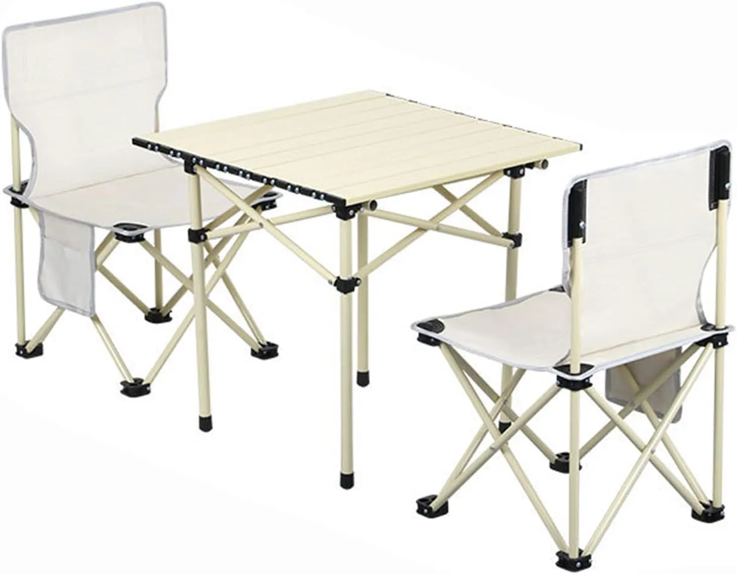 Portable Folding Table and Chairs, Aluminum Alloy Roll-up Table Top Folding Camping Table Lightweight Collapsible Picnic Chair for Outdoor Garden BBQ