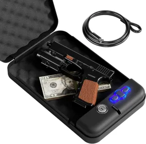 Portable Pistol Safes – Electronic Lock Box & Key Access, Silent Mode, Compact Car Gun Safe for Handgun, Small Single Safe for Travel, Office, Dorm Use