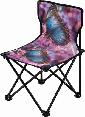 Portable Camping Folding Chairs Foldable Chair Small Butterfly Pink Flower Lightweight Backpacking Outdoor Outside Fishing