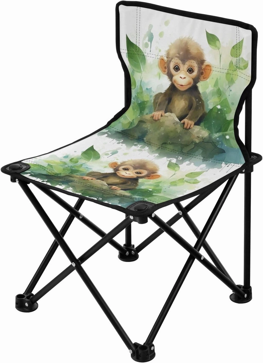 Portable Camping Folding Chairs Foldable Chair Small Monkey Watercolor Lightweight Backpacking Outdoor Outside Fishing
