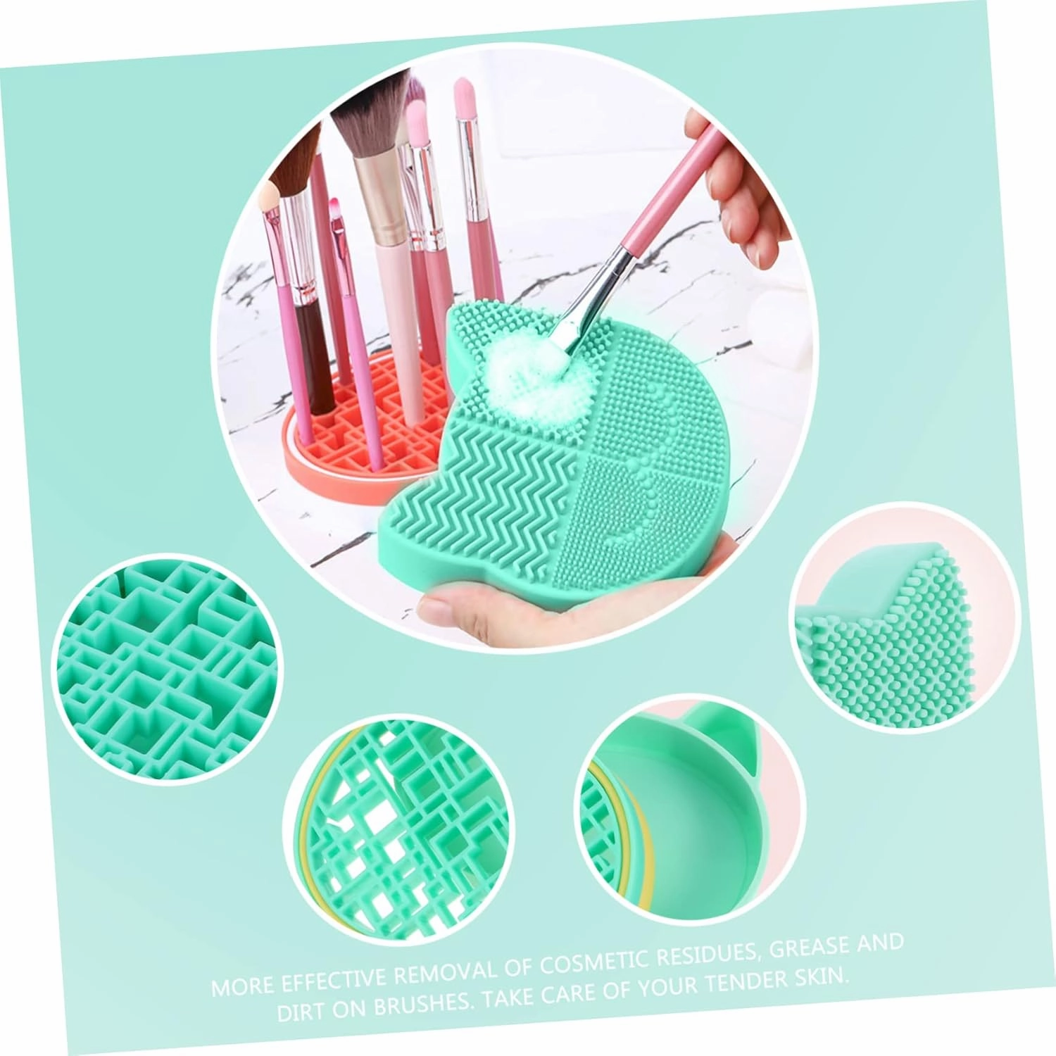Portable Cat Shaped Makeup Brush Cleaner Cushion Drying Mat Dual-sided Storage Holder for Organizing Brushes Cleaning Drying