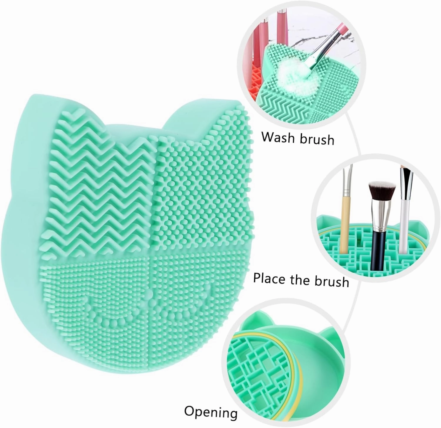 Portable Cat Shaped Makeup Brush Cleaner Cushion Drying Mat Dual-sided Storage Holder for Organizing Brushes Cleaning Drying