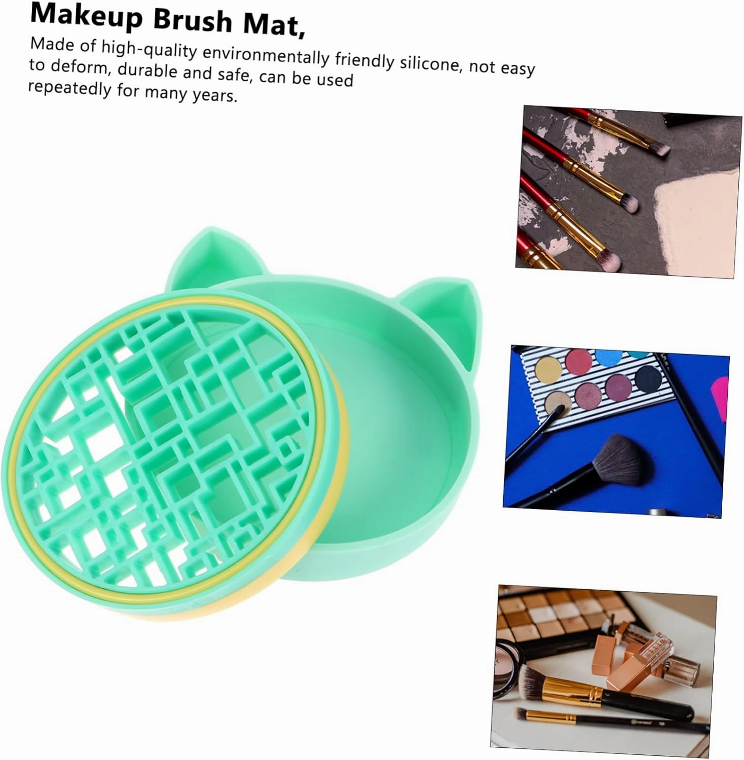 Portable Cat Shaped Makeup Brush Cleaner Cushion Drying Mat Dual-sided Storage Holder for Organizing Brushes Cleaning Drying