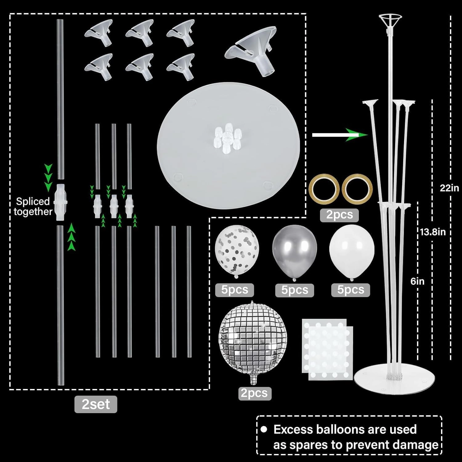 Prom Silver Disco Ball Party Balloons Stand Kit 2 Sets with 2 Metallic Disco Ball Foil Balloons Disco Themed Centerpiece for Tables 70s Disco Dance Birthday Decorations Prom 2025 Party Supplies