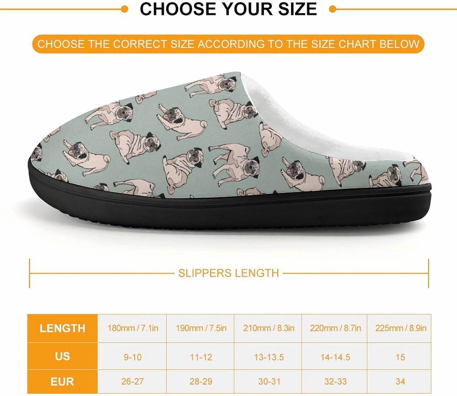 Pug Dog Print Slippers for Boys Girls Home Cotton Slippers Non-Slip Warm Little Kids Slippers