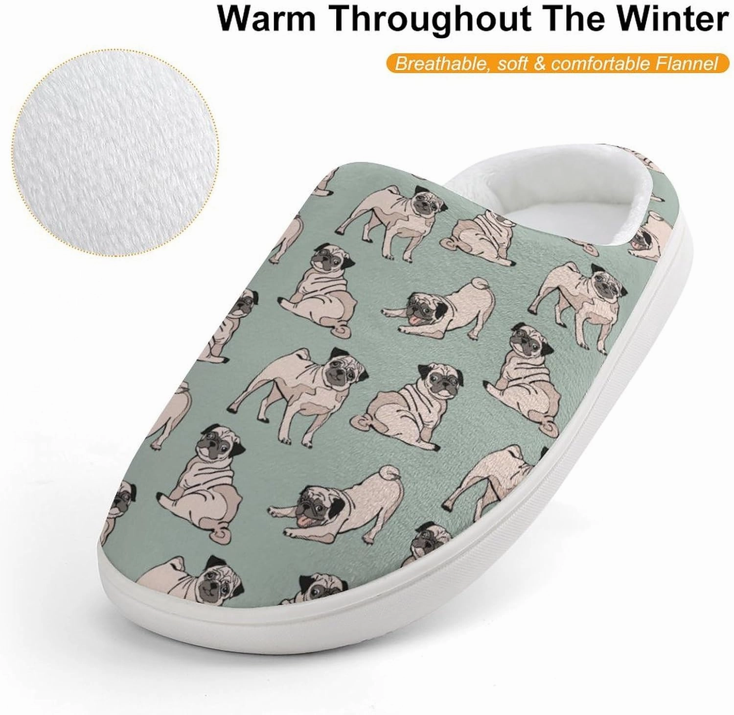 Pug Dog Print Slippers for Boys Girls Home Cotton Slippers Non-Slip Warm Little Kids Slippers