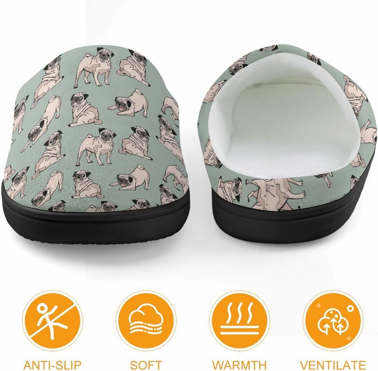Pug Dog Print Slippers for Boys Girls Home Cotton Slippers Non-Slip Warm Little Kids Slippers