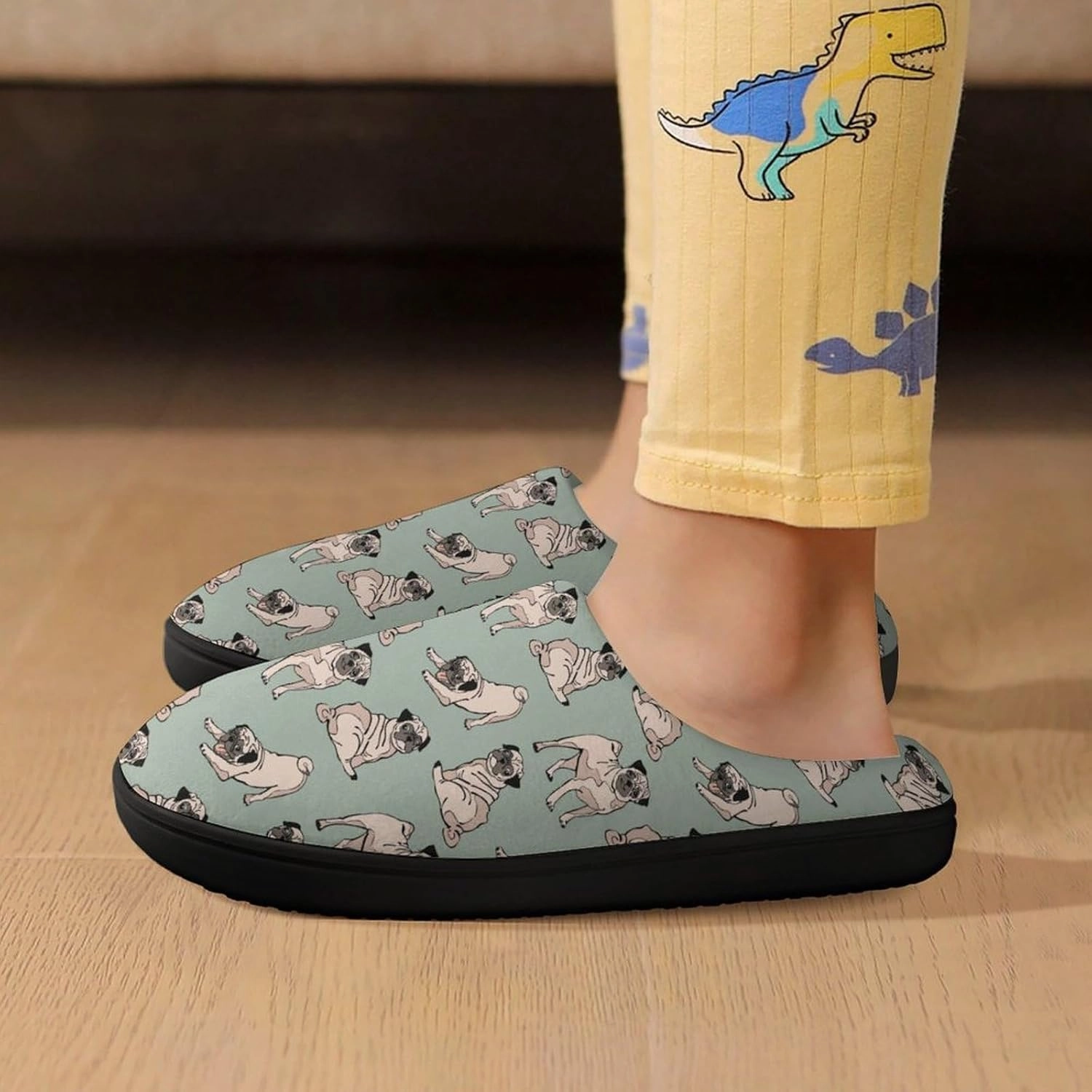 Pug Dog Print Slippers for Boys Girls Home Cotton Slippers Non-Slip Warm Little Kids Slippers