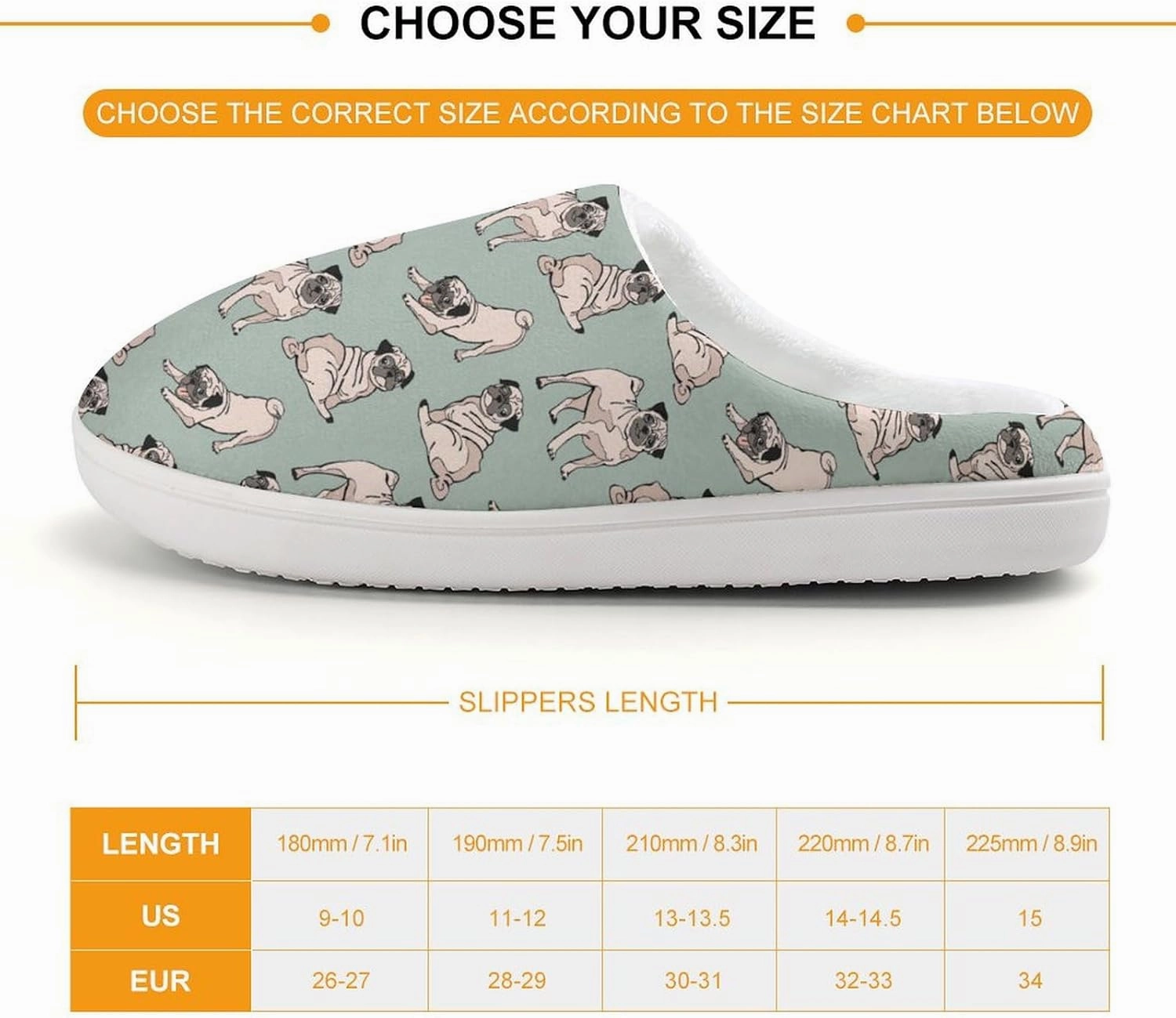 Pug Dog Print Slippers for Boys Girls Home Cotton Slippers Non-Slip Warm Little Kids Slippers