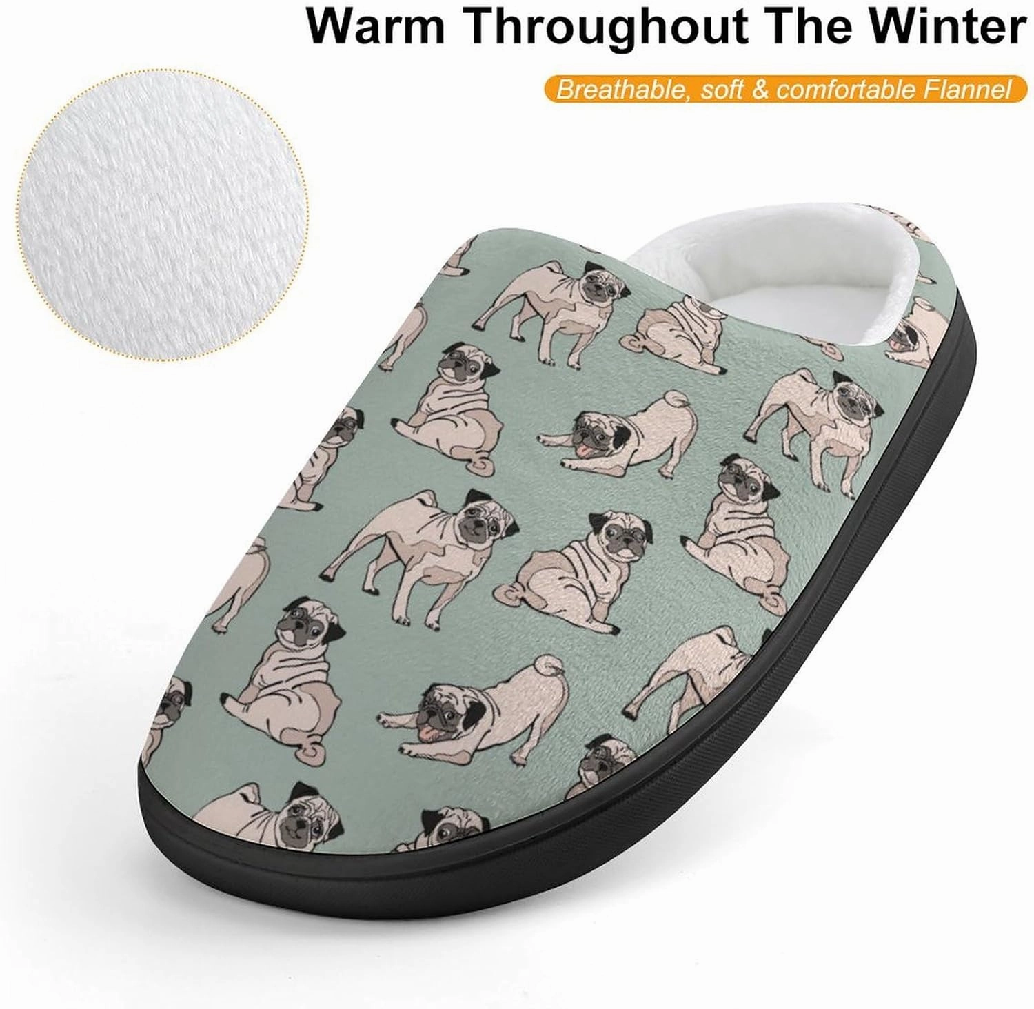 Pug Dog Print Slippers for Boys Girls Home Cotton Slippers Non-Slip Warm Little Kids Slippers