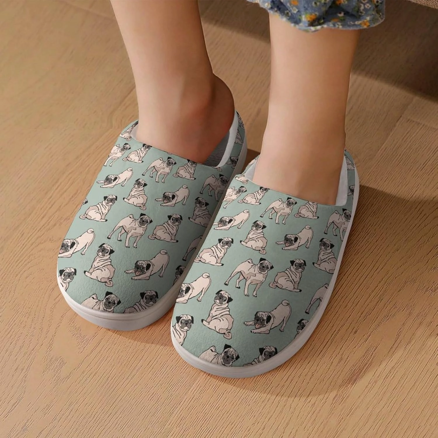 Pug Dog Print Slippers for Boys Girls Home Cotton Slippers Non-Slip Warm Little Kids Slippers