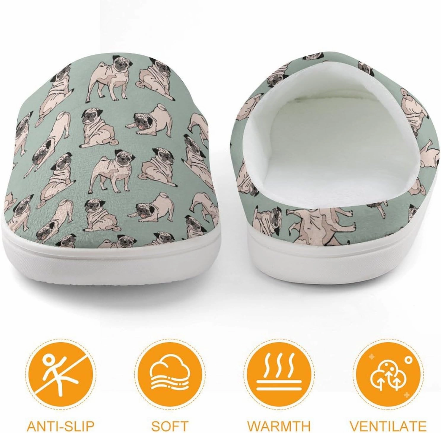 Pug Dog Print Slippers for Boys Girls Home Cotton Slippers Non-Slip Warm Little Kids Slippers