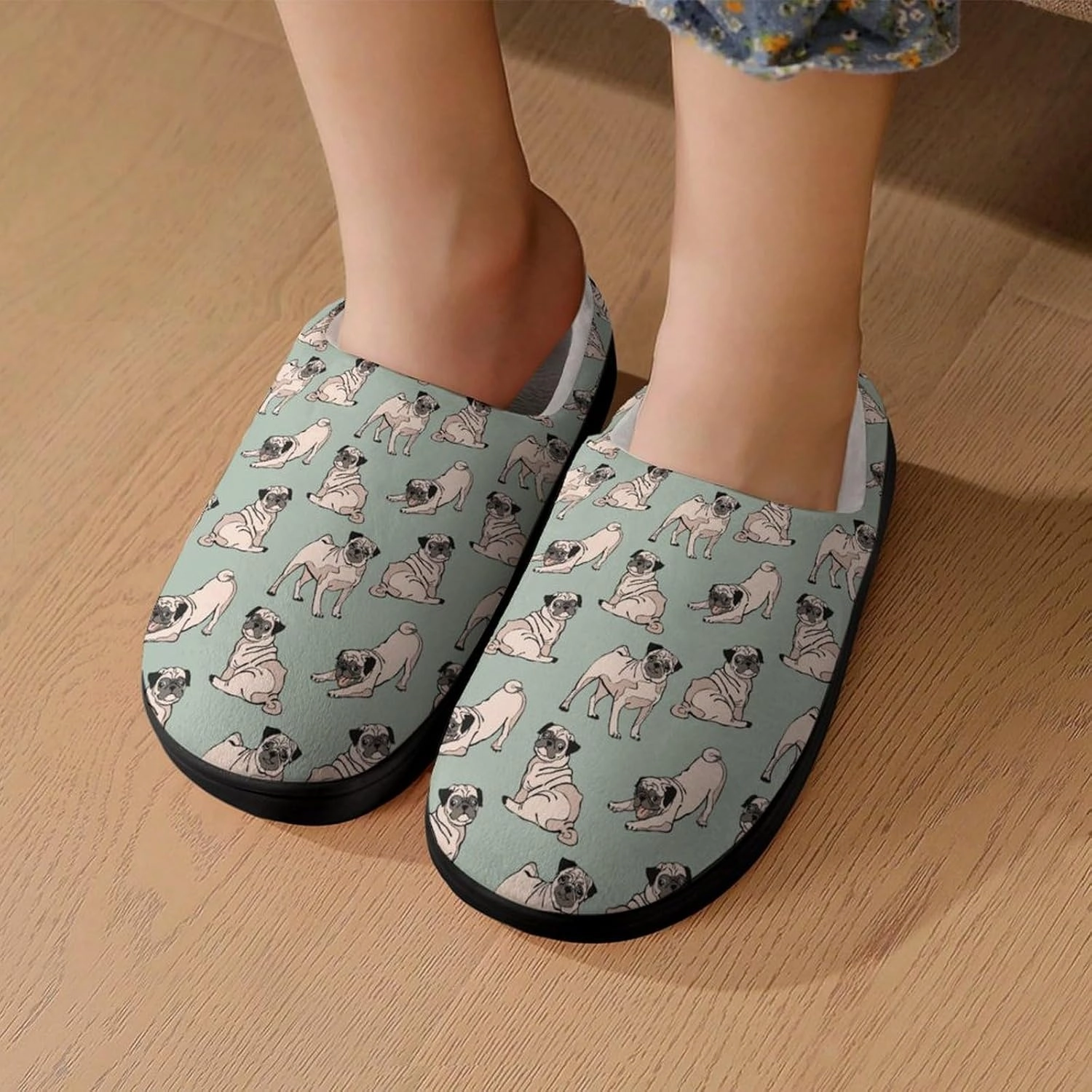 Pug Dog Print Slippers for Boys Girls Home Cotton Slippers Non-Slip Warm Little Kids Slippers