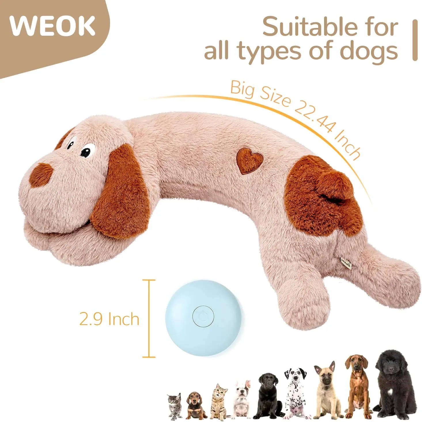 Puppy Heartbeat Toy, Dog Heartbeat Toy for Separation Anxiety Relief, Puppy Toy with Heartbeat Stuffed Animal Anxiety Calming Behavioral Aid Plush Toy for Dogs Cats Pets (Brown  )