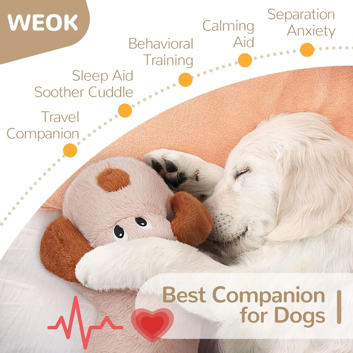 Puppy Heartbeat Toy, Dog Heartbeat Toy for Separation Anxiety Relief, Puppy Toy with Heartbeat Stuffed Animal Anxiety Calming Behavioral Aid Plush Toy for Dogs Cats Pets (Brown  )