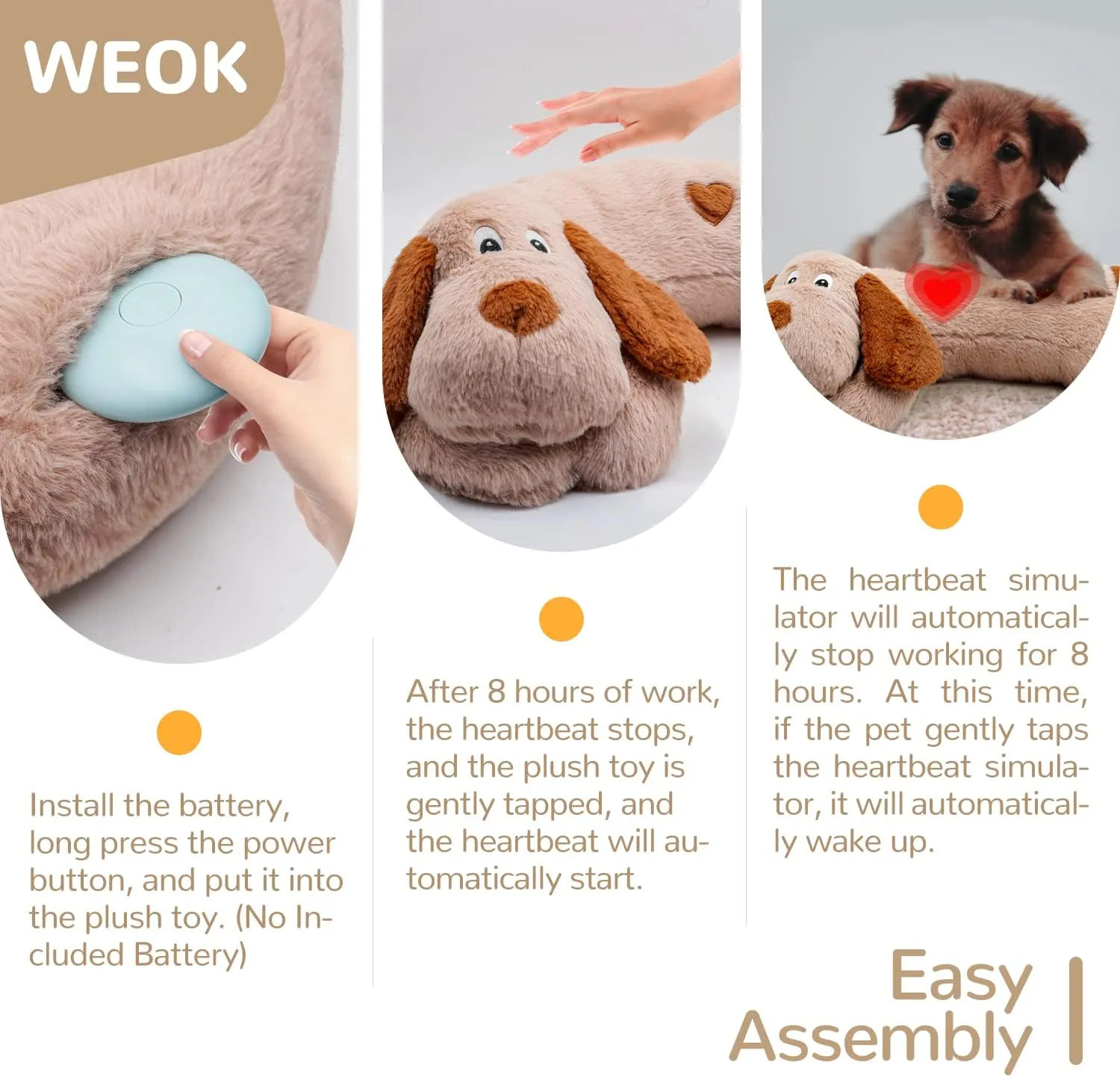 Puppy Heartbeat Toy, Dog Heartbeat Toy for Separation Anxiety Relief, Puppy Toy with Heartbeat Stuffed Animal Anxiety Calming Behavioral Aid Plush Toy for Dogs Cats Pets (Brown  )