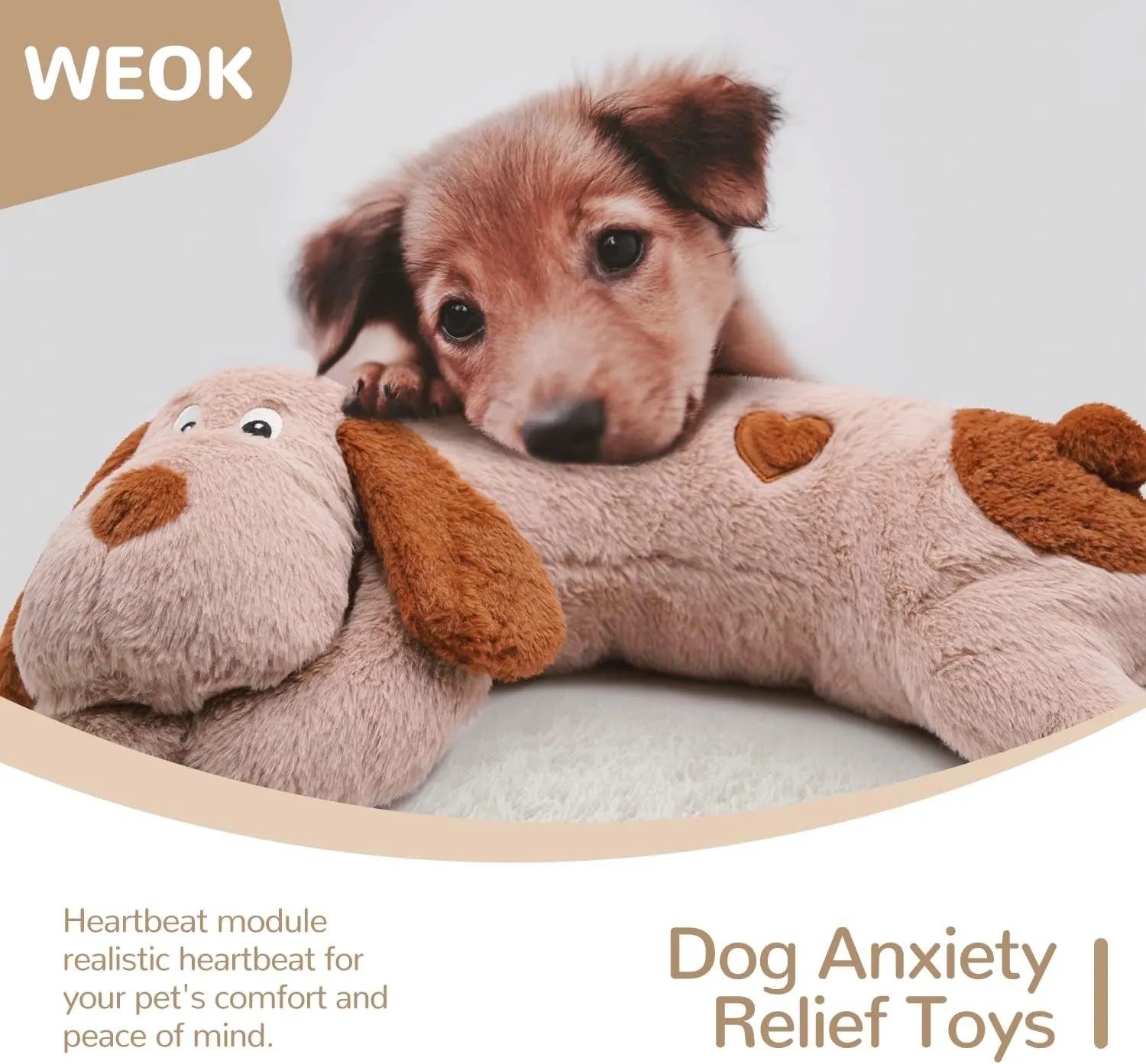 Puppy Heartbeat Toy, Dog Heartbeat Toy for Separation Anxiety Relief, Puppy Toy with Heartbeat Stuffed Animal Anxiety Calming Behavioral Aid Plush Toy for Dogs Cats Pets (Brown  )