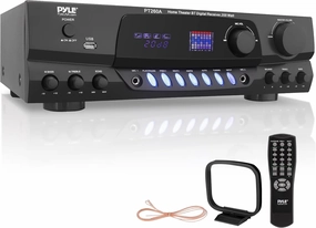 Pyle 200W Home Audio Power Amplifier - Stereo Receiver with AM/FM Tuner - 2 Mic Inputs with Echo - Digital Display - EQ Controls - Remote Control - Ideal for Karaoke & Home Entertainment - PT260A
